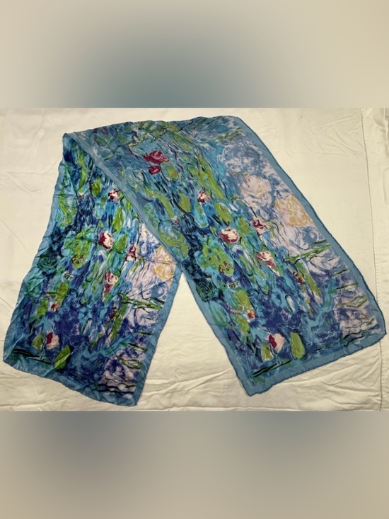 Accessories - Claude Monet Water Lilies Silk Scarf Blue Museum Art Wrap 62”